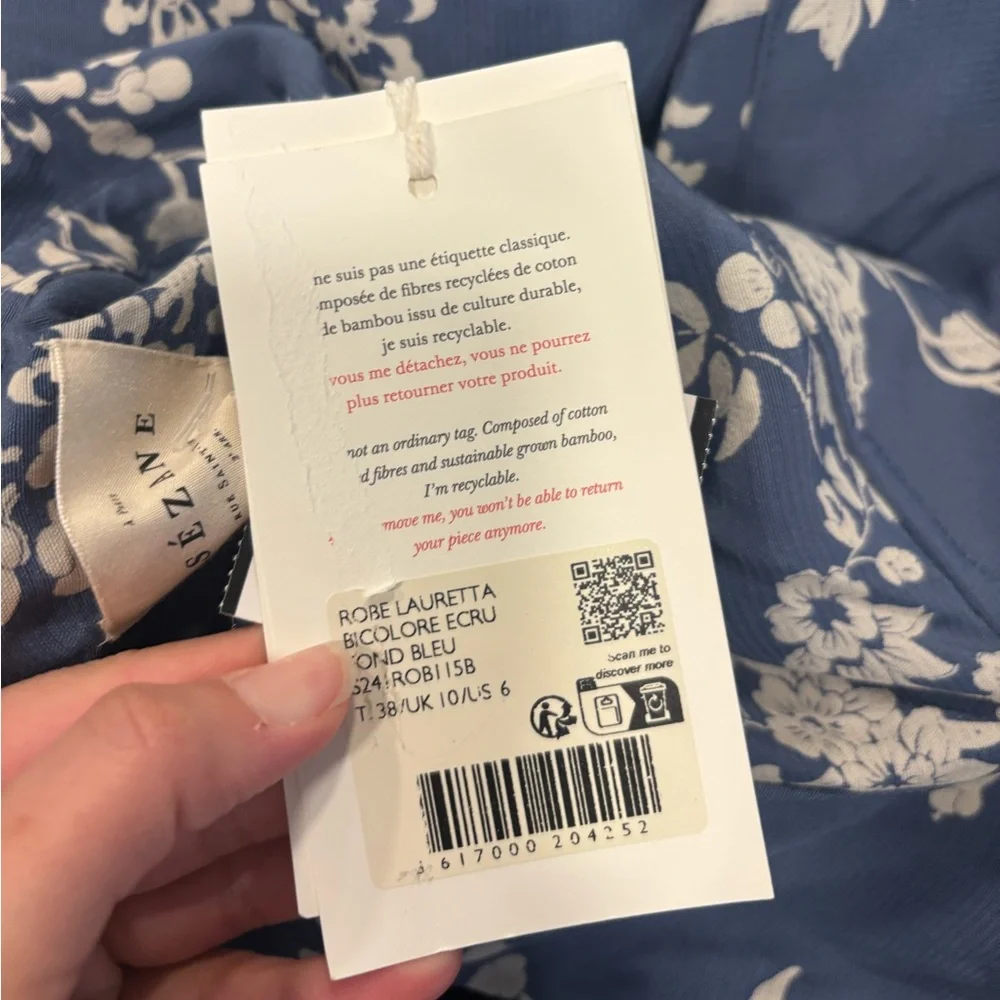 NWT Sezane Lauretta dress in blue ecru - Picture 7 of 7